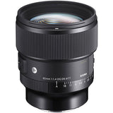 Black Sigma 85mm f/1.4 DG DN Art lens front with glass and ridged barrel