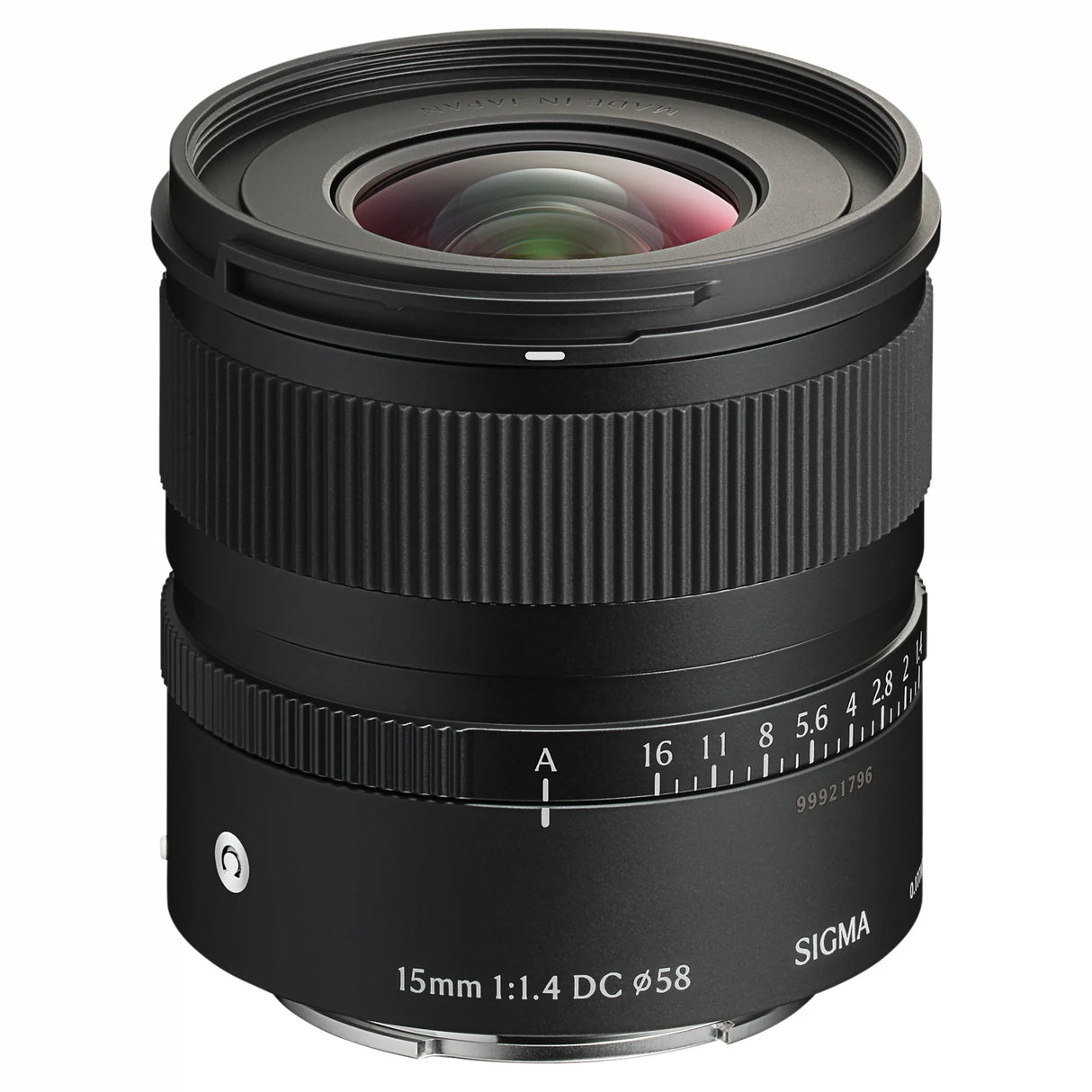15mm f/1.4 DC DN lens front element visible behind textured front ring