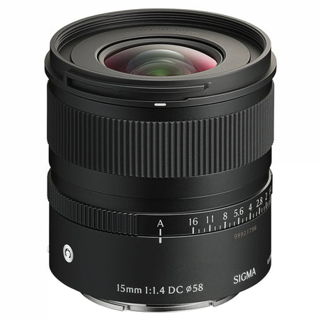 15mm f/1.4 DC DN lens front element visible behind textured front ring