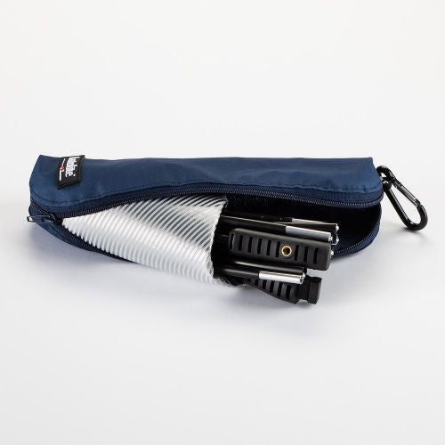 Folded reflector and accessories in blue zip carry case pouch