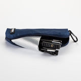 Folded reflector and accessories in blue zip carry case pouch