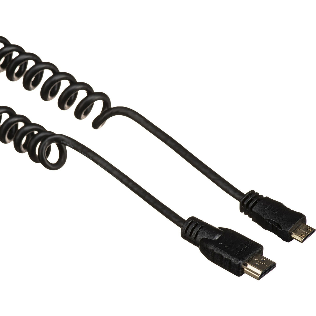 Cablu HDMI mini la HDMI 50 cm, spiral negru, conectori HDMI
