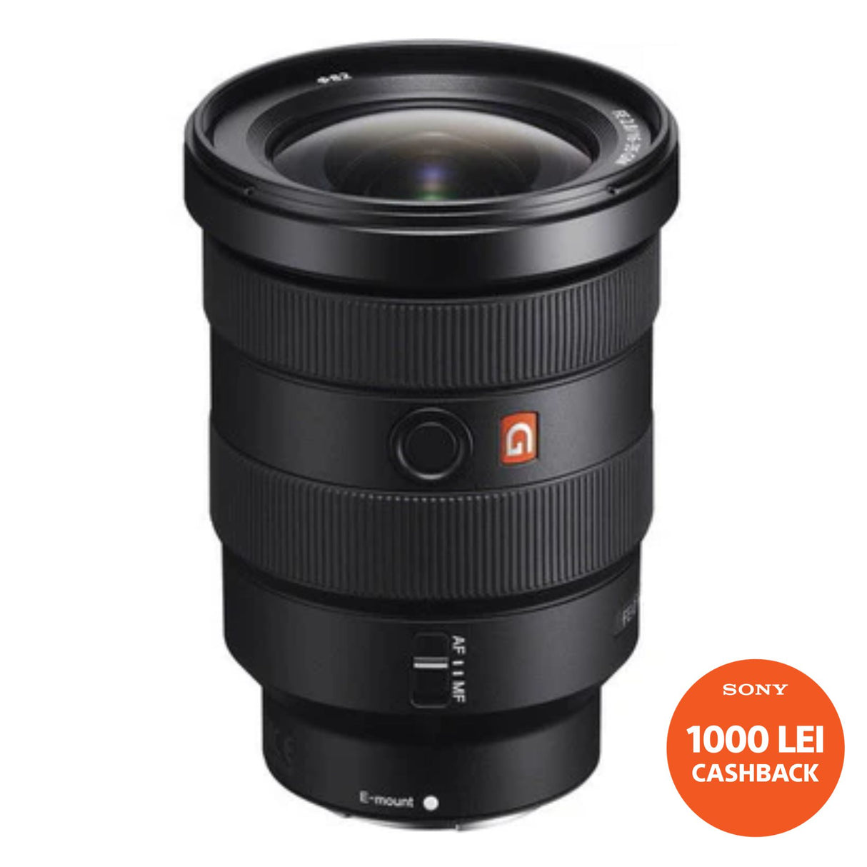 Obiectiv Sony FE 16-35mm F2.8 GM, negru, element frontal și ineluri cu striații