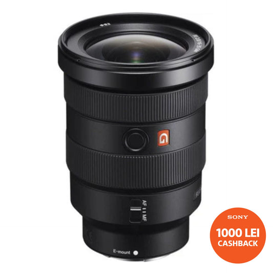 Black 16-35mm F2.8 GM camera lens with front element and ridged focus ring