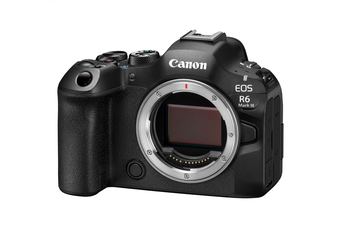 Corp aparat foto Canon EOS R6 Mark III, negru, vedere laterală față, cu montură