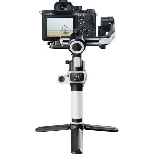 Stabilizator cameră cu cameră și ecran, mâner alb-negru, braț lateral