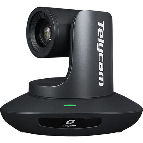 Black PTZ conference camera with large lens and motorized pan-tilt base