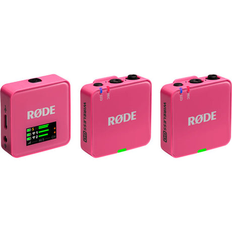 Microfon wireless Rode GO III roz, unități cu ecrane și butoane