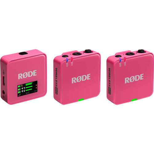 Microfon wireless Rode GO III roz, unități cu ecrane și butoane