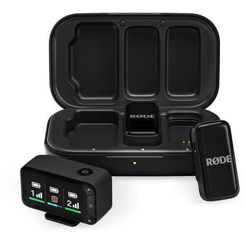 Kit microfon wireless RØDE cu cutie neagră deschisă și 2 receptoare