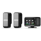 Kit microfon wireless RØDE cu 2 receptoare gri și transmițător negru cu ecran