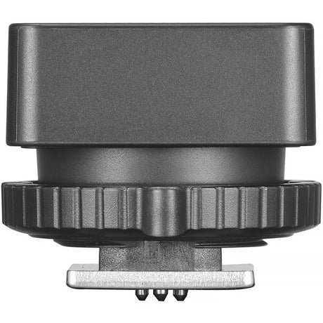Wireless X5C transmitter for Canon, top view with controls and knurled grip ring