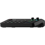 Consolă audio/video RODECaster Video S, vedere laterală cu butoane negre