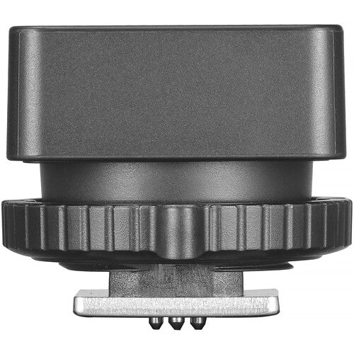 Wireless flash trigger transmitter module with metal mount and contacts, dark gray
