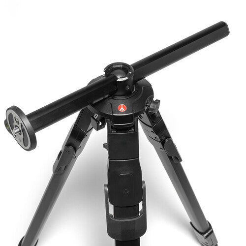 Black photo tripod head with pan-tilt knobs and center mount