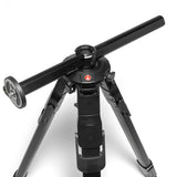 Black photo tripod head with pan-tilt knobs and center mount