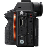 Mirrorless camera side panel with HDMI, USB, and other connector ports