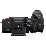 Mirrorless camera top with mode dial, ON/OFF switch, and labeled control buttons