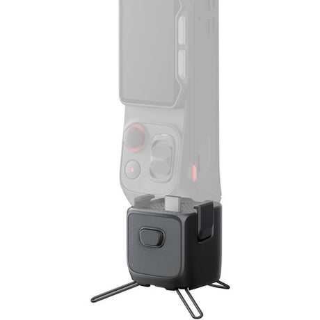 Gimbal cameră negru, cu suport pe trei picioare și element lateral
