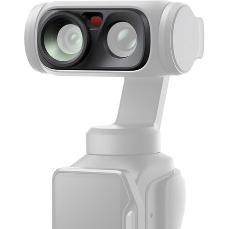 Gimbal cameră alb/crem, cu două lentile și cap de înclinare
