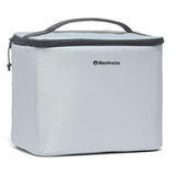 Geantă foto Manfrotto gri deschis, cu fermoar și mâner superior, formă cilindru/box