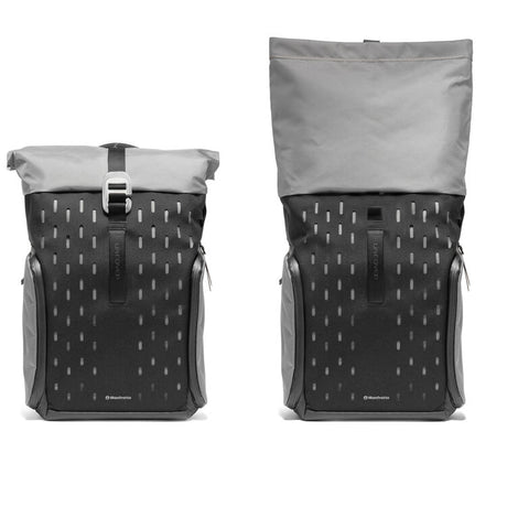 Rucsac foto extensibil gri-închis cu panou negru și închidere cu cataramă