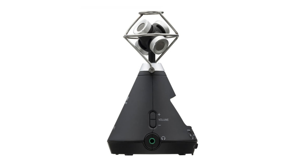 Zoom H3-VR recorder VR negru, cu buton verde și microfoane rotunde