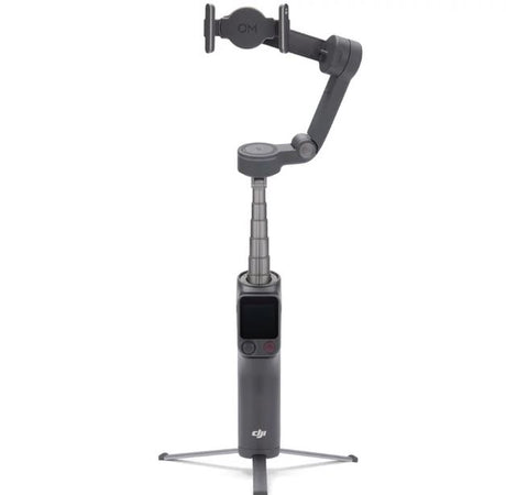 Three-axis smartphone gimbal stabilizer with folding mount and control display