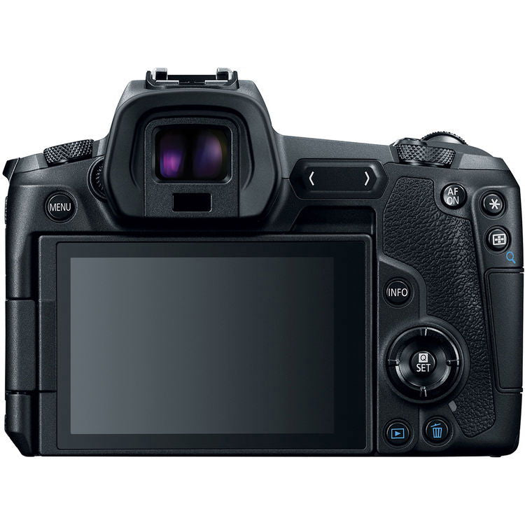 Black mirrorless camera body, top view with viewfinder housing and control wheel