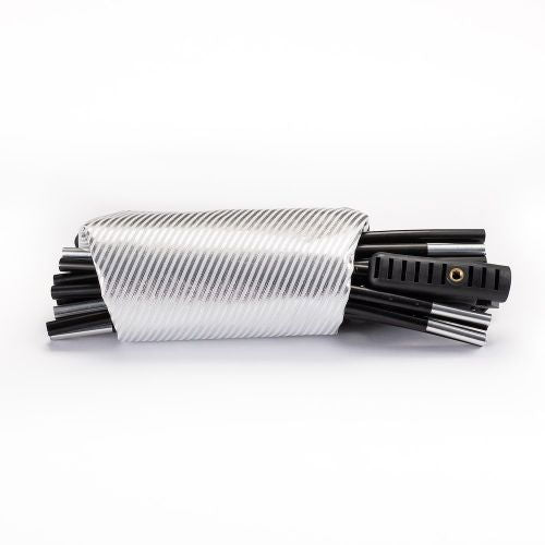 Folded HaloCompact reflector with striped silver surface and black frame