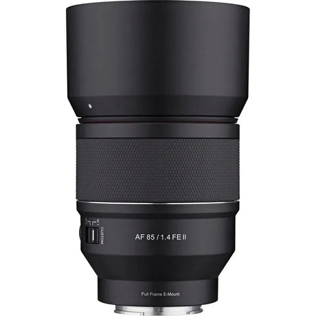 Black AF 85/1.4 FE II lens barrel with textured band and Full Frame E‑Mount