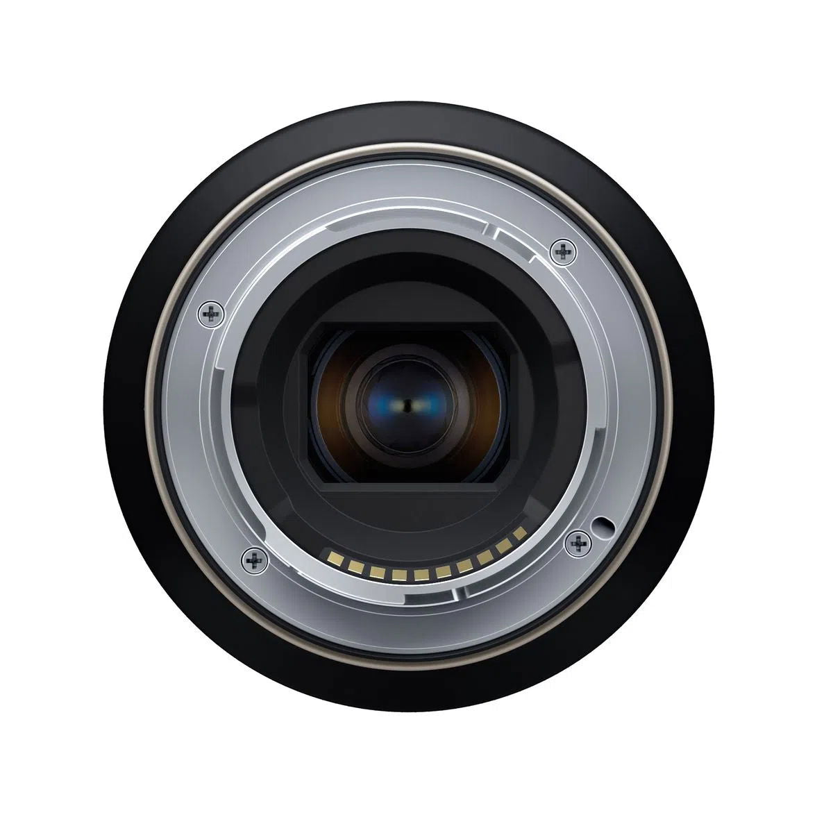 Rear lens view showing internal glass elements and metal electronic contacts