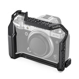Black camera cage for Fujifilm X-T4 with top handle and multiple mounting holes