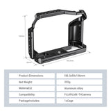 Black aluminum camera cage frame with mounting slots and top handgrip