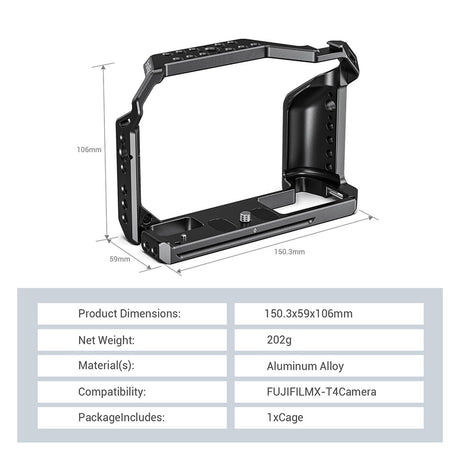Black aluminum camera cage frame with mounting slots and top handgrip