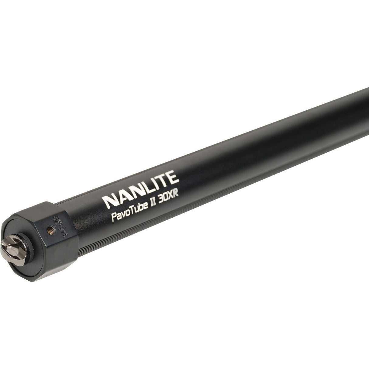 Black LED tube light with printed branding and mounting end connector