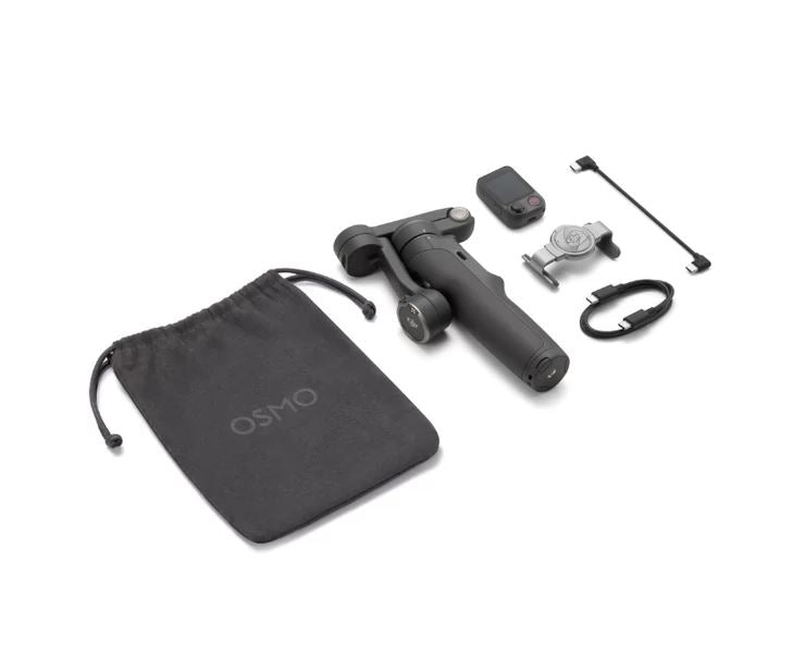 Gimbal kit with accessory attachments, cable, and storage pouch