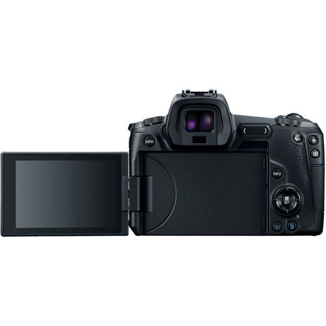 Black mirrorless camera body, side view with tilting LCD and rear controls