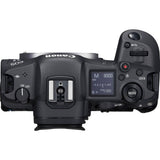 EOS R5 mirrorless camera body, top view with hot shoe and mode dial