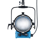 Stage lighting fixture with open front reflector and overhead support yoke