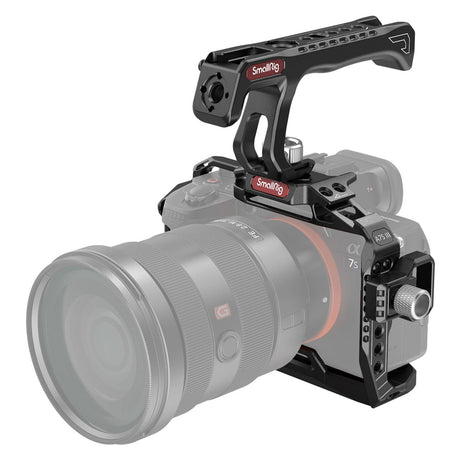 Camera cage kit for Sony A7S III with top handle, lens base, and right-side audio port