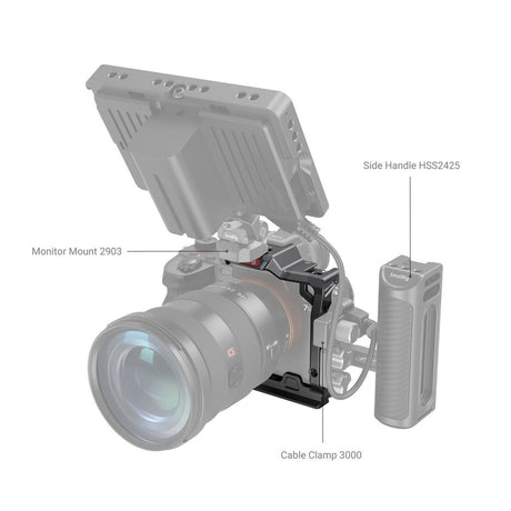 Half cage with monitor mount, side handle HSS2425, and cable clamp, gray/black