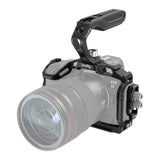 Black camera cage rig for EOS R5/R6, top handle and side mounting slots