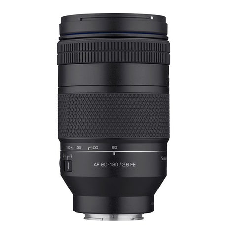 Obiectiv tele zoom Samyang AF 60-180mm, carcasă neagră cu inele de focalizare și scară