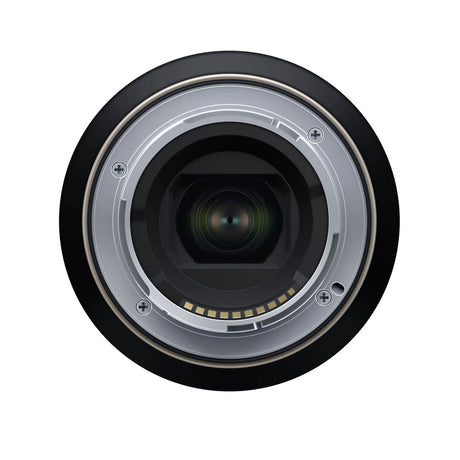 Lens rear element view with glass optics and mounting contacts for Sony E