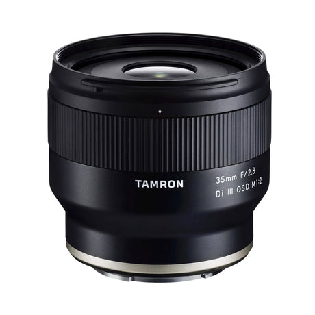 35mm f/2.8 lens for Sony E, black exterior with engraved ring and silver base