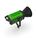Lampă LED COB bi-cromatică, carcasă verde, reflector negru și suport cu prindere