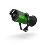 Lampă LED COB bi-cromatică cu ventilator/grilaj verde și ecran negru pe lateral