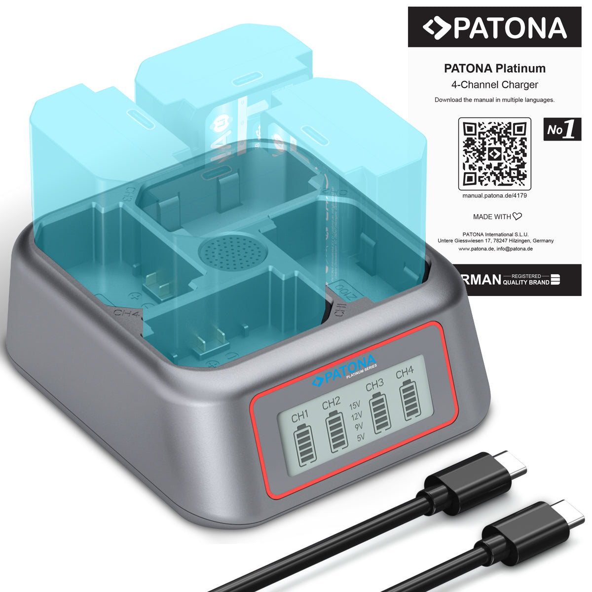 Patona Platinum Incarcator cu 4 canale USB-C QC si PD pentru Sony NP-FZ100