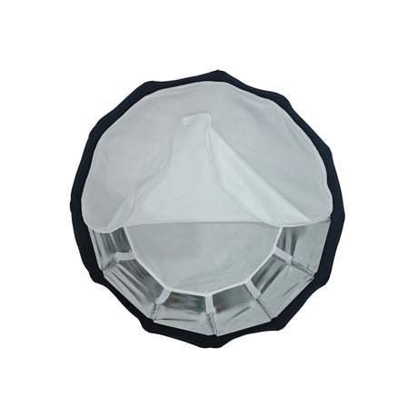 Softbox adanc cu pereti argintii si margine neagra, forma octogonala.